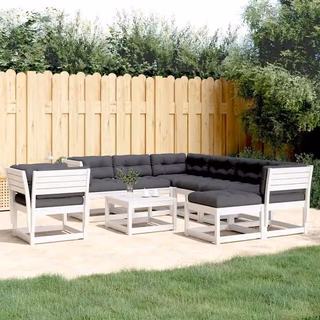 Set Salotto da Giardino vidaXL in Legno di Pino Trattato con 8 Pezzi e Cuscini Imbottiti Bianco e Antracite