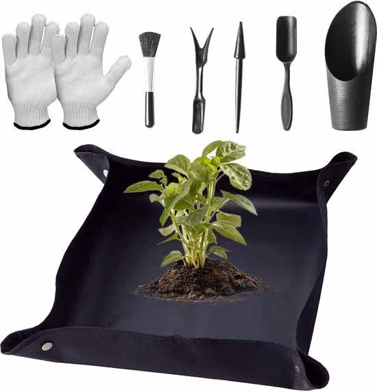 Set completo di tappetini per lavori in giardino Ibenzoa®: tappetini pieghevoli in PVC Oxford di 100x100 cm, con 5 mini-utensili da giardino e guanti in nylon lavorato a maglia, impermeabili