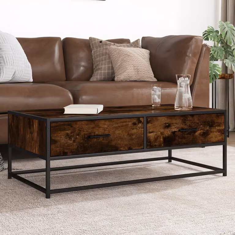 Tavolino da salotto vidaXL in stile industriale, colore marrone, realizzato in legno e metallo, L: 100 cm, P: 50 cm, H: 35 cm