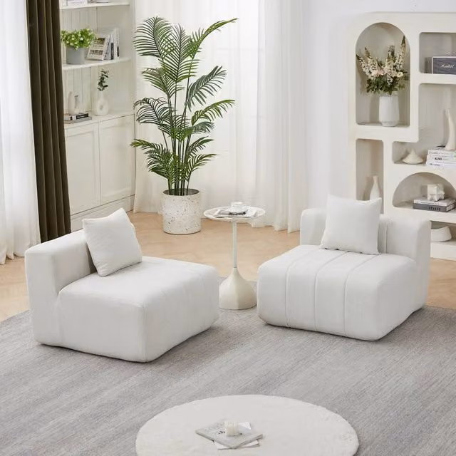 Divano modulare con seduta effetto tasti di pianoforte, moduli componibili senza montaggio in ciniglia beige