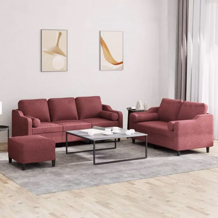 Maison Exclusive - Set divano 3 pezzi con cuscini in tessuto bordeaux