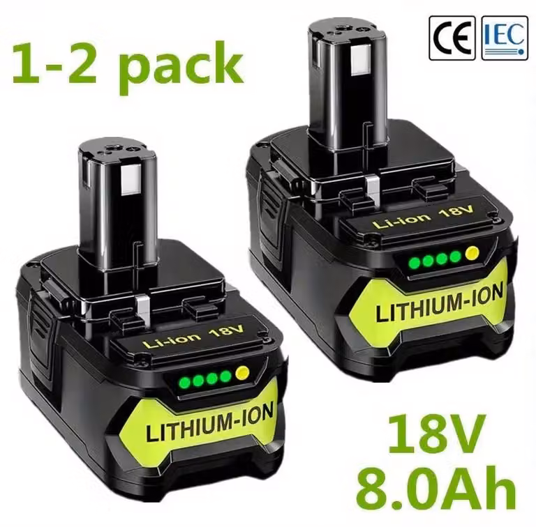 Batterie, capacità 8000 mAh, compatibili con utensili elettrici da 18V, confezione da 2 batterie da 8,0 Ah
