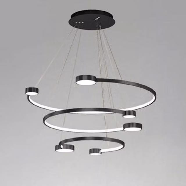 Lampadario a Sospensione LED Trade Shop Traesio con Telecomando, Design Moderno a 3 Semi Cerchi, Nero