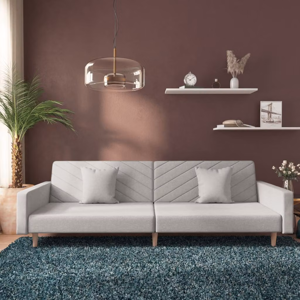 vidaXL Divano Letto Click-Clack a 2 Posti in Tessuto Grigio con 2 Cuscini e Struttura in Legno Massiccio
