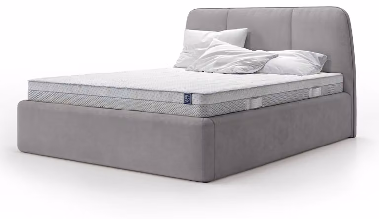 Letto imbottito con contenitore Elle, colore grigio nebbia, dimensioni 140 x 200 cm