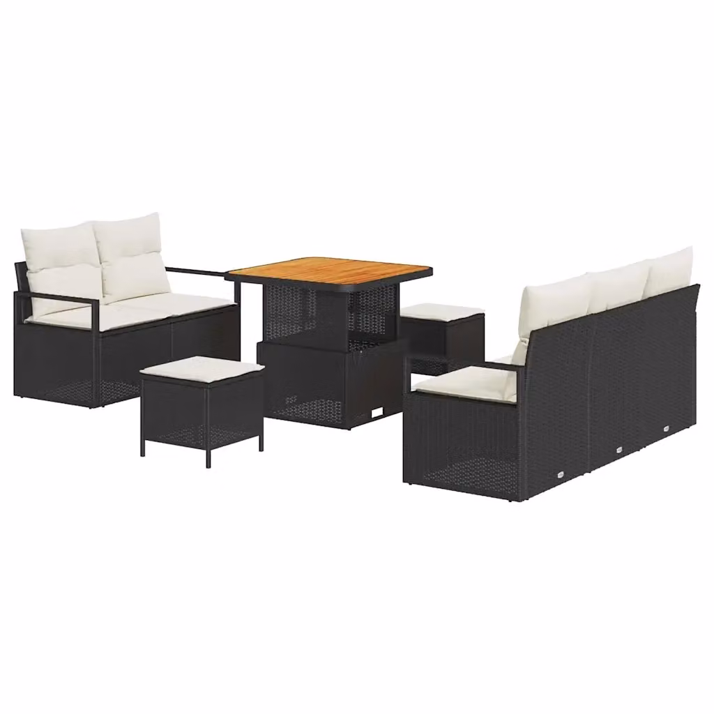 Set Divano da Giardino Moderno vidaXL 8 Pezzi Nero con Cuscini e Tavolino da Esterno in Polyrattan e Acciaio Verniciato a Polvere – 2
