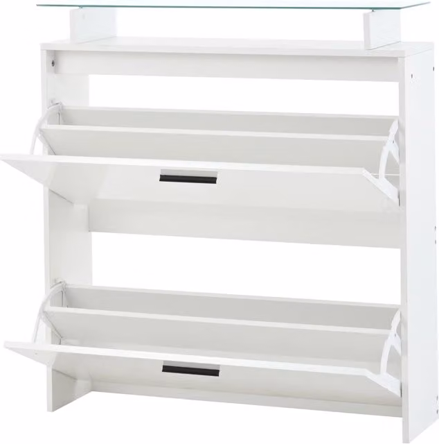 Set da ingresso 4 pezzi con 2 appendiabiti a parete; scarpiera a 2 livelli e specchio; truciolato; bianco; 89;5x23x96;5 cm