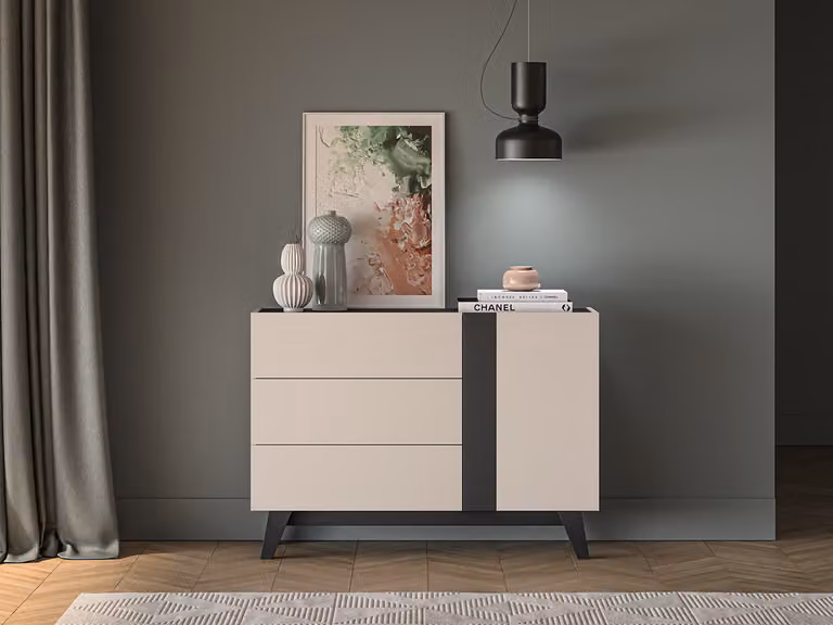 Cassettiera ampia CHARLOTTE - cashmere / nero
