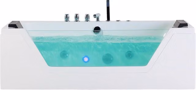 Vasca Idromassaggio Beliani in Acrilico e Vetro con LED, Bianco e Argento, L: 160 cm, P: 76 cm, H: 55 cm – 1