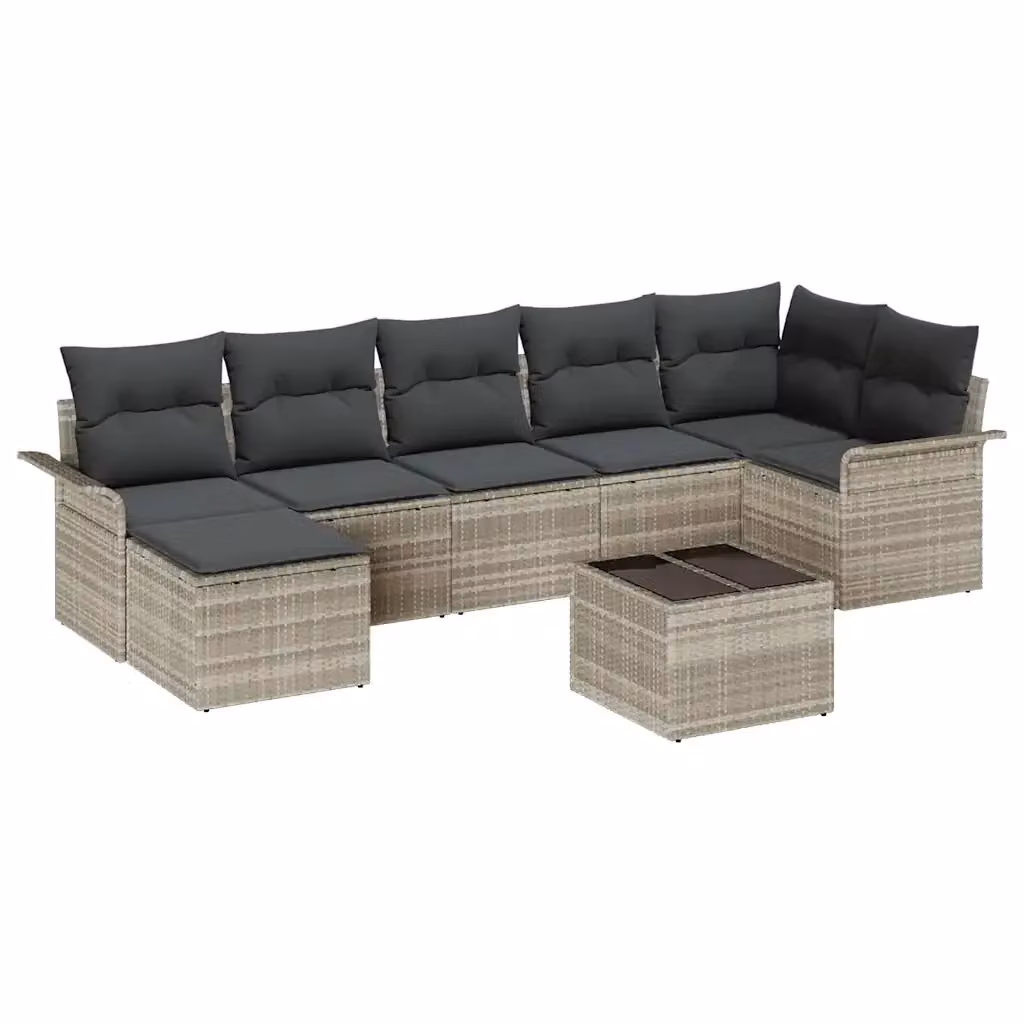 Set Divano da Giardino a L vidaXL in Polyrattan Grigio con Cuscini e Tavolino da Esterno 8 Pezzi – 2