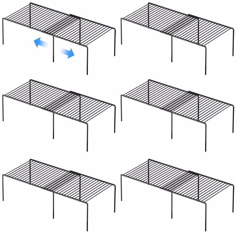 Set di 6 organizer per armadietti da cucina, espandibile, in filo di metallo, colore nero