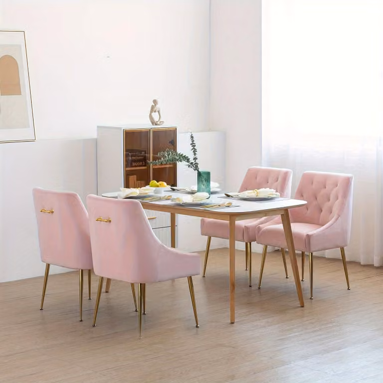 Set di sedie da pranzo – Sedie per sala da pranzo – Design mid-century – Tessuto velluto grigio – Gambe in metallo