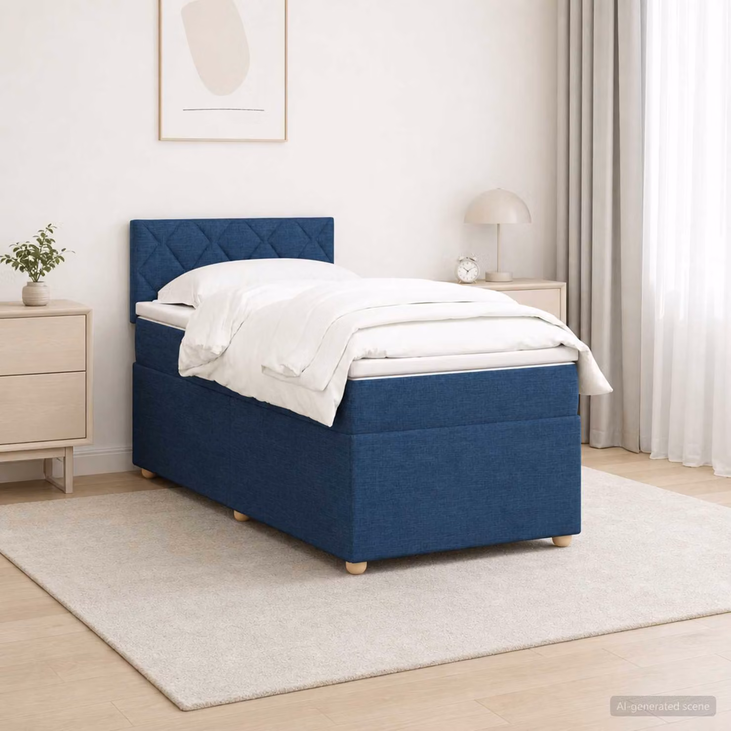 Letto box spring con materasso vidaXL in tessuto blu, con illuminazione sottostante e porta USB, L 90 x P 190 cm