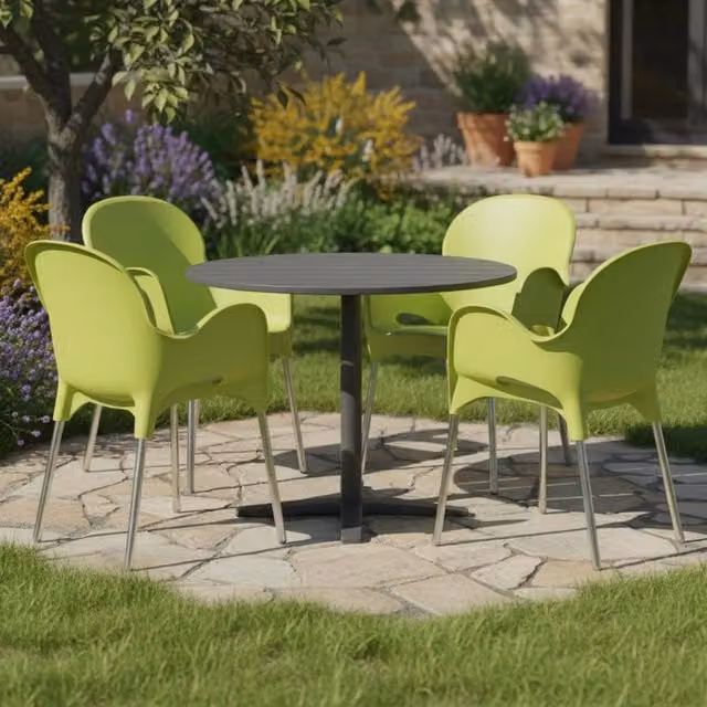 Set di 4 sedie da esterno Raimund DMORA, impilabili con braccioli, colore verde opaco – 1