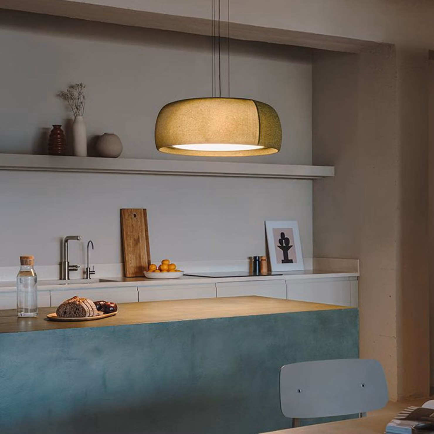 LEDS-C4 Lampada a sospensione Gong, dimmerabile, Verde, Soggiorno / Sala da pranzo, Tessuto / Stoffa / Seta, Moderno, Lampada a sospensione