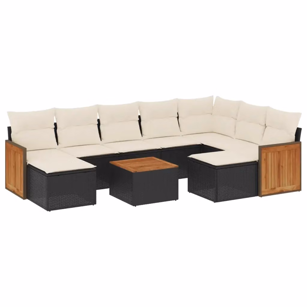 vidaXL Set Divani da Giardino 10 Pezzi in Polyrattan Nero con Cuscini e Tavolino da Esterno – 2