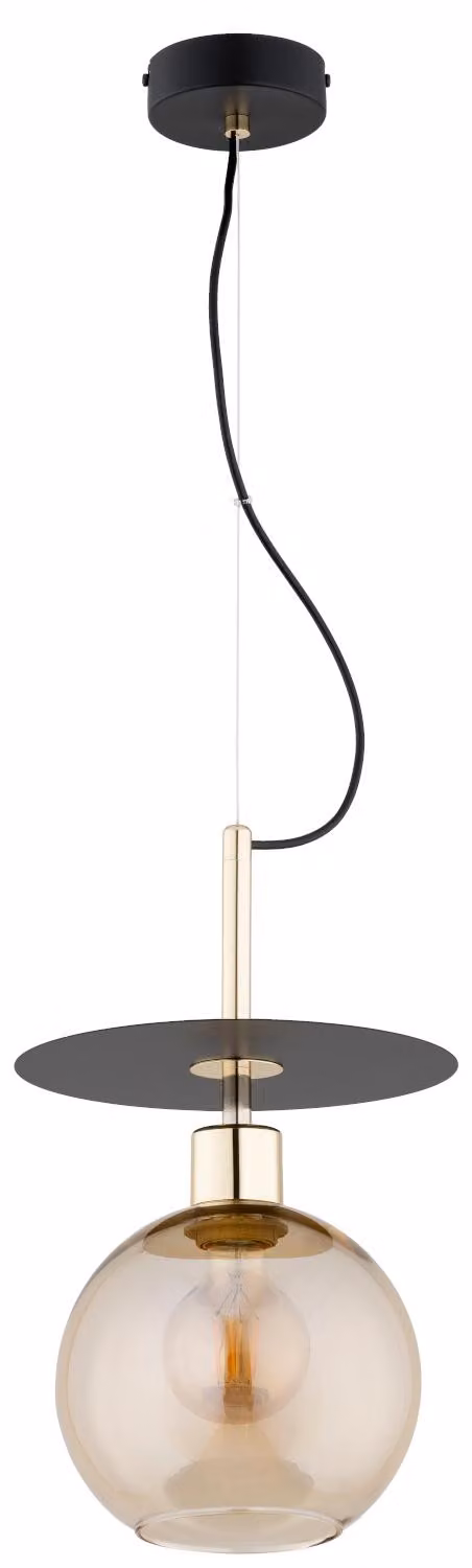 Lampada a sospensione a sfera color ambra su asta QEENCY nera 1xE27x15W metallo dim.: 85x23x23 cm IP20 Alfa