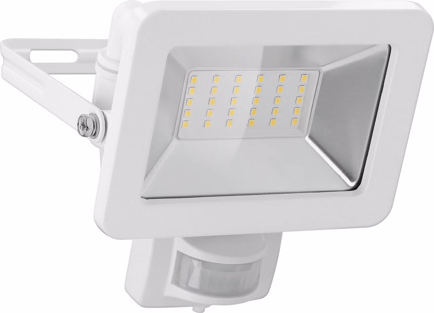goobay Faretto LED per esterni, 30 W, con rilevatore di movimento con 2550 lm, luce bianca neutra 4000 K, sensore PIR e pressacavo M16 bianco