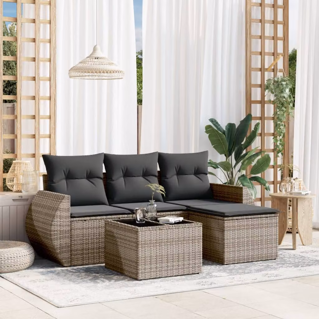 Set Divano da Giardino a L vidaXL in Polyrattan Grigio con 5 Pezzi e Cuscini – 1