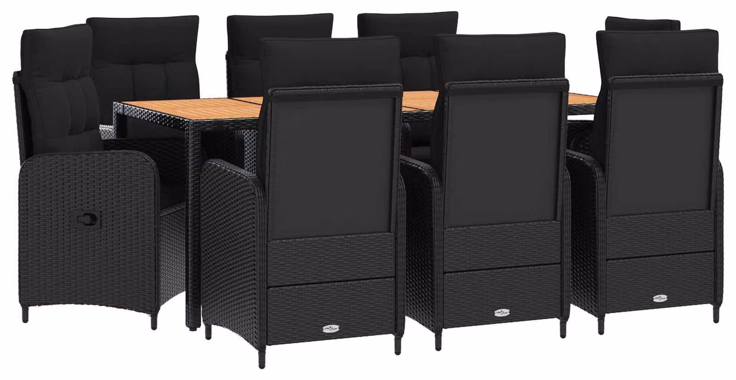 Set da tavolo da esterno, 9 pezzi, colore nero