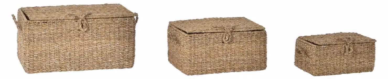 Set di 3 cesti in giunco, dimensioni 50x34x25 cm, colore naturale