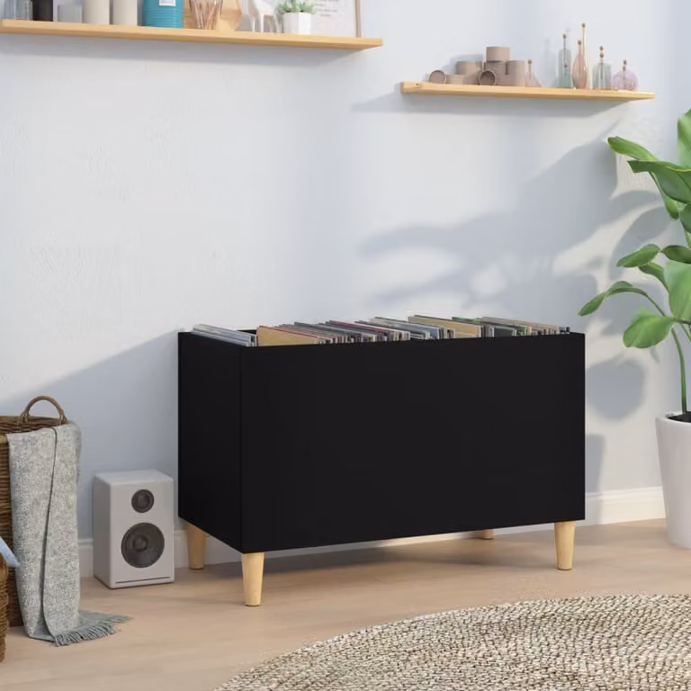 vidaXL Mobile Porta Dischi Nero in Legno e MDF L: 74,5 cm, P: 38 cm, H: 48 cm