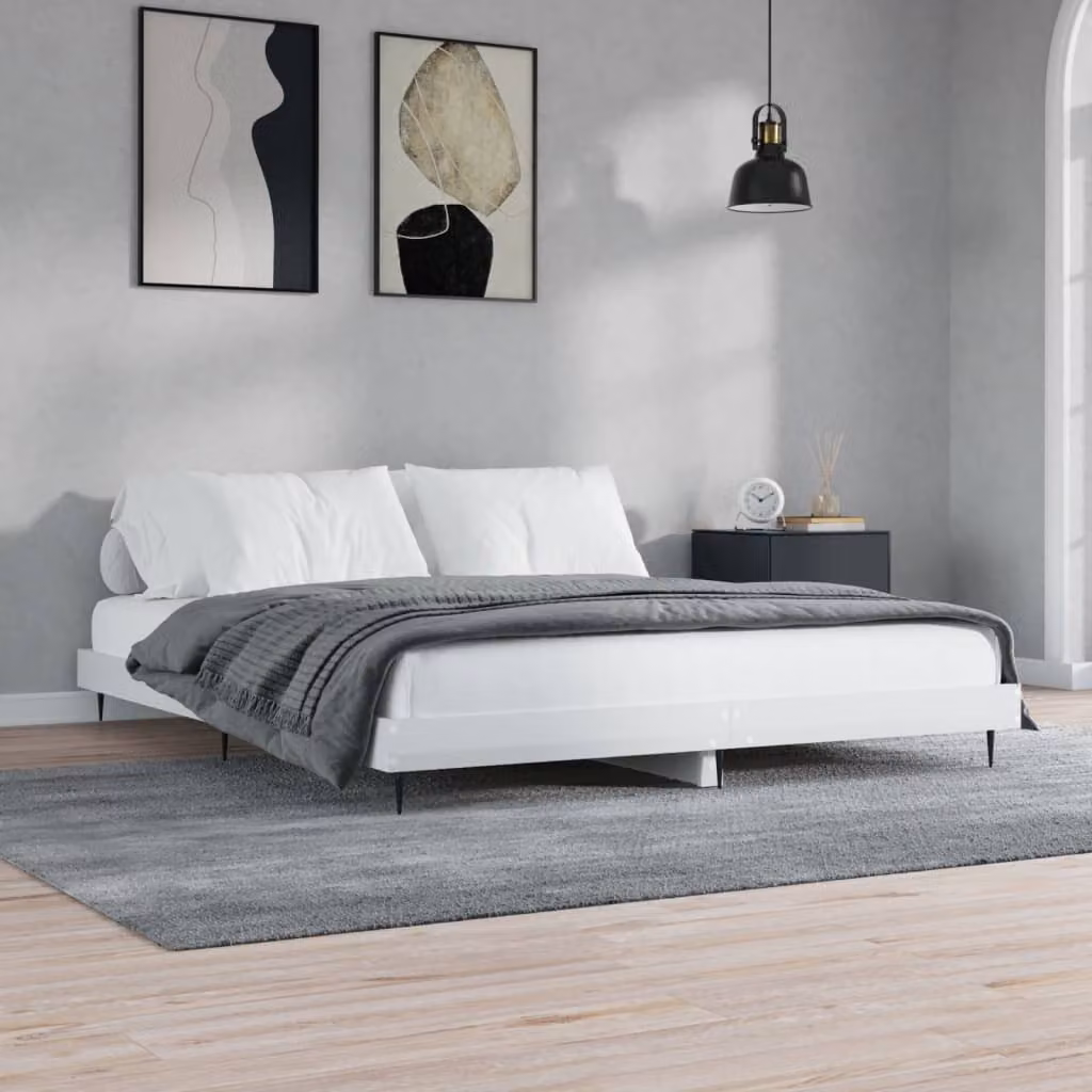 vidaXL Giroletto Bianco Lucido in Legno Multistrato e Metallo L/P: 120 x 200 cm