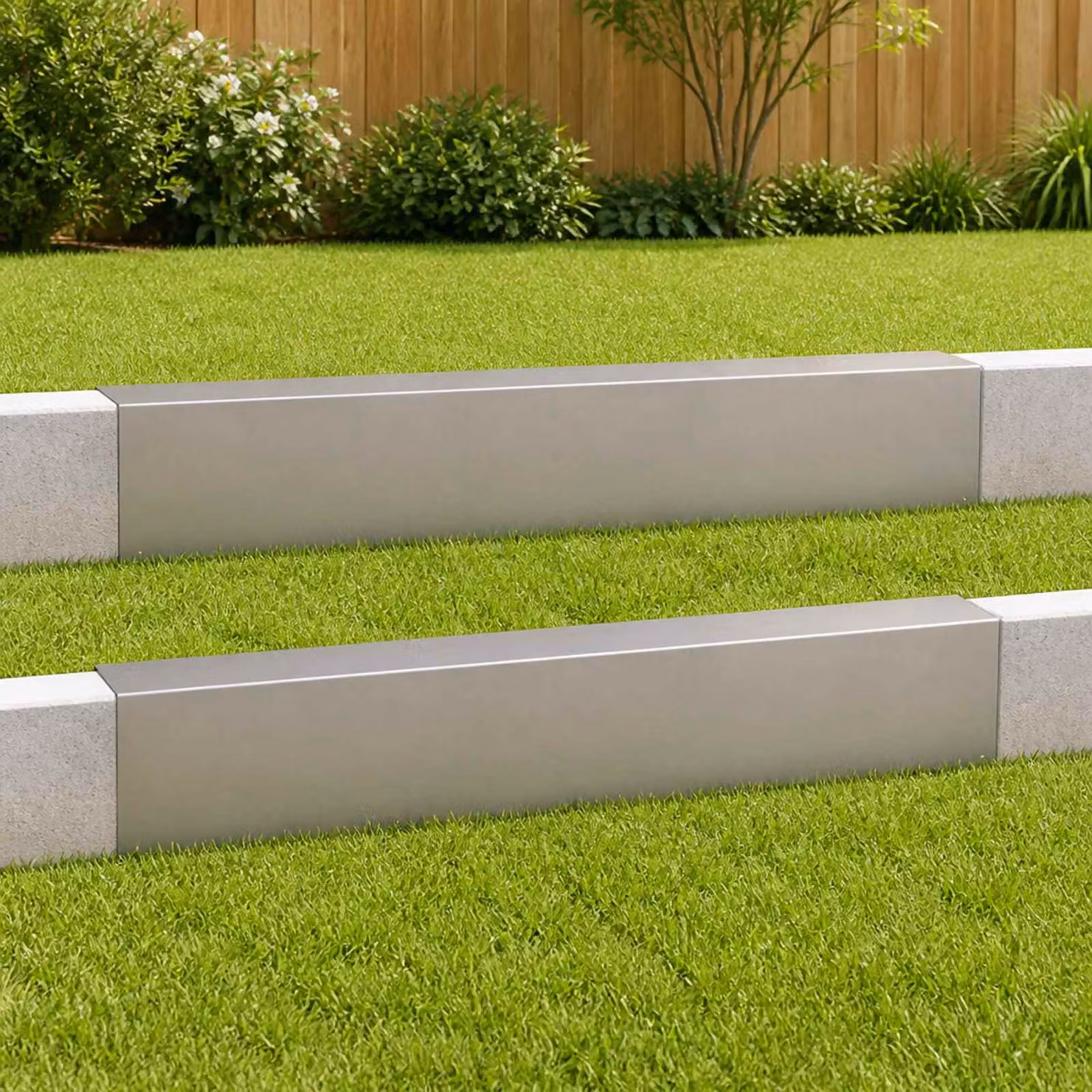 Set di 2 profili di copertura per giardino vidaXL in acciaio inossidabile grigio, L 100 cm x P 20 cm x H 15 cm