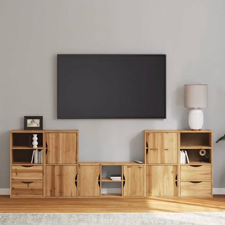Mobile TV vidaXL modello ODDA in legno massello di pino, colore marrone, stile rustico cerato