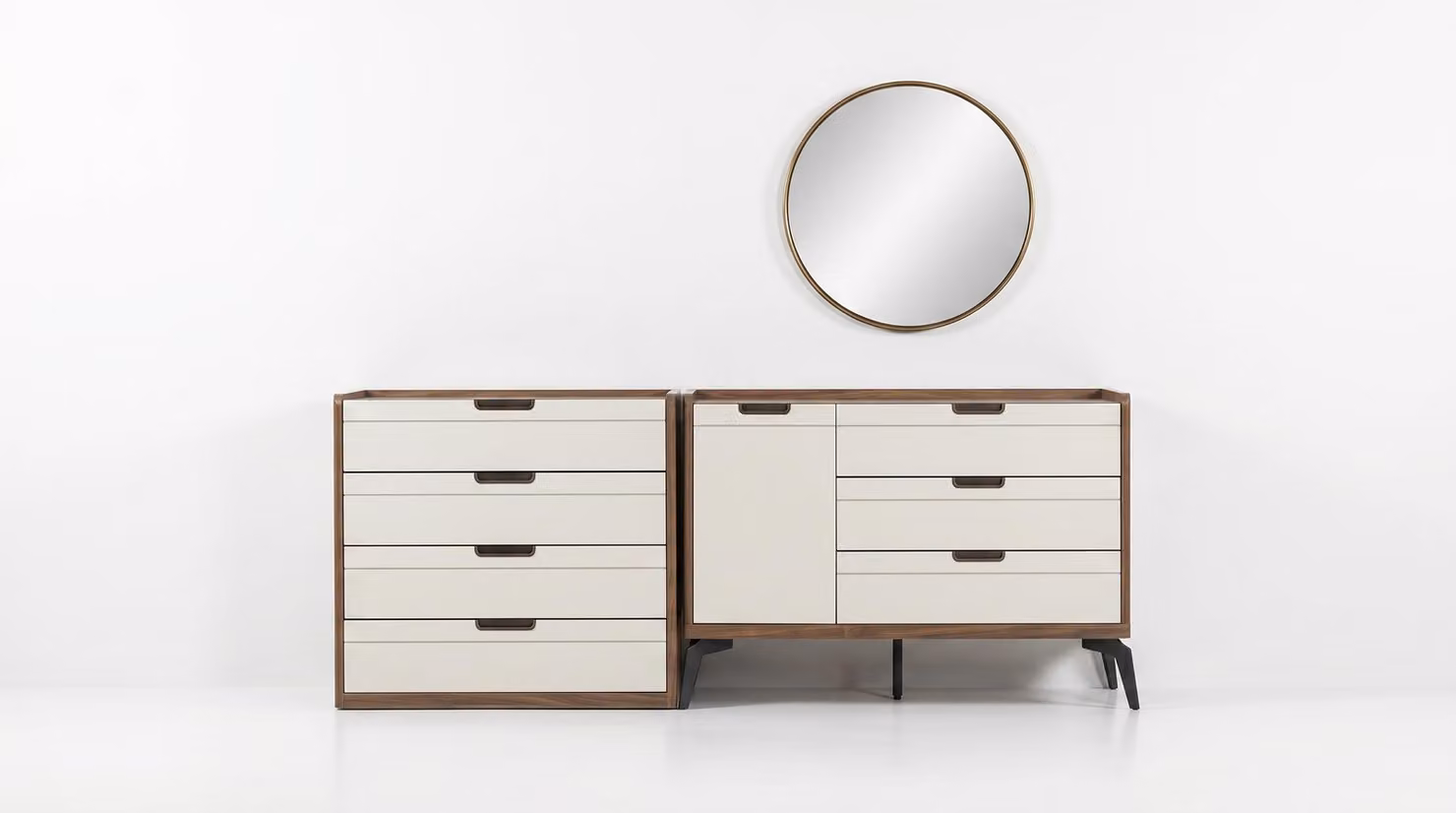 Comodino moderno con specchio, bianco, in legno, design lussuoso ed elegante, comodo