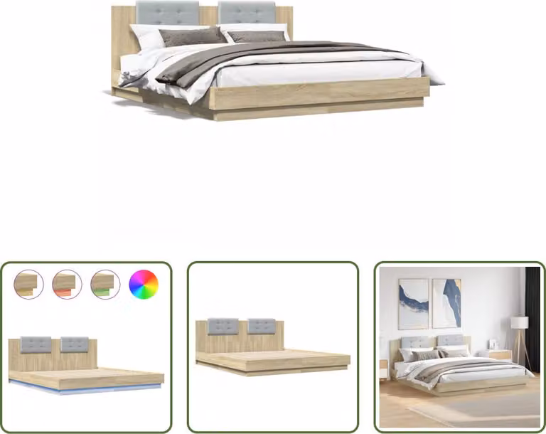 The Living Store Struttura letto con testiera e luci LED Rovere Sonoma 160x200 cm