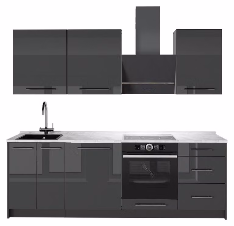 Cucina componibile Vicco Fame-Line Antracite lucido/Antracite 230 cm, PL Marmo, Model 64042
