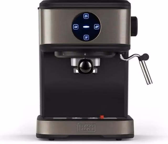 Black+decker BXCO850E Macchina da caffè Espresso con pannello touch, 20 bar, 850 W, serbatoio da 1,5 l, colore argento e bronzo in acciaio inox