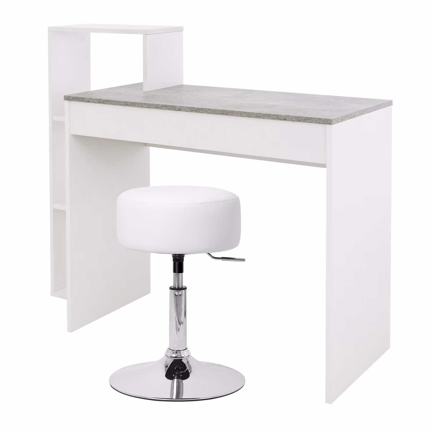 ML-Design scrivania con sgabello, bianco-grigio, scrivania per computer con ripiano, sgabello imbottito sgabello bianco, Ø33cm girevole regolabile in altezza