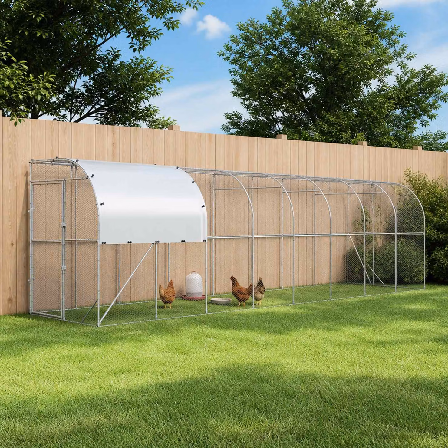 vidaXL Gabbia per Polli Contro il Muro Argento 1000 x 100 x 215 cm