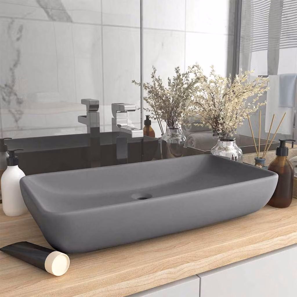 Lavabo da appoggio rettangolare vidaXL in ceramica grigio chiaro opaco L: 71 cm, P: 38 cm – 1