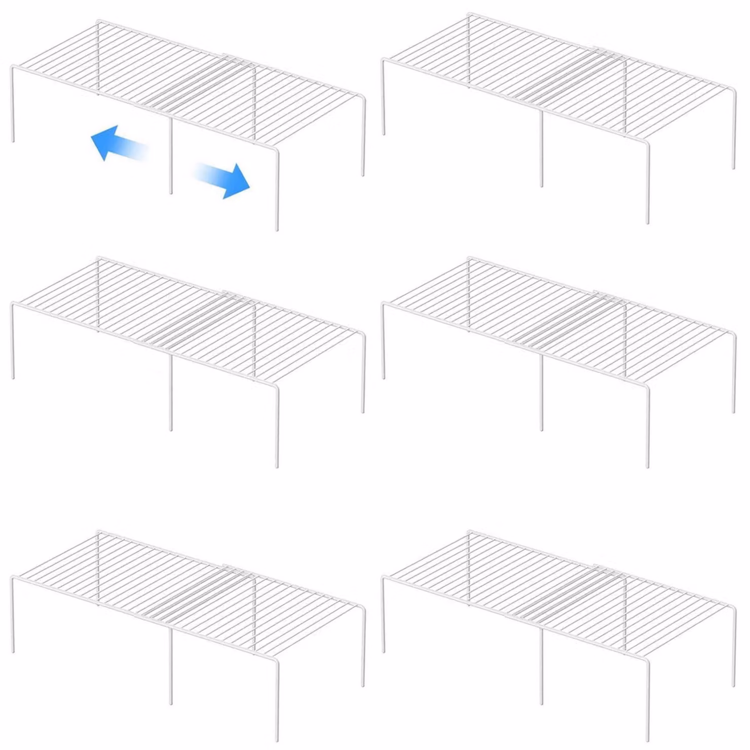 Set di 6 organizer per armadietti da cucina, espandibile, in filo di metallo, colore bianco