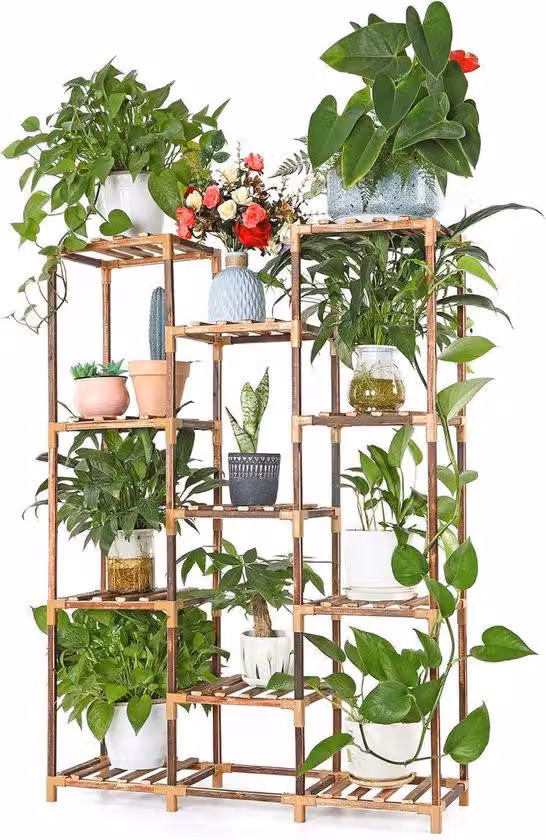 Supporto per fiori in legno - Elemento decorativo multiuso per giardino e interni, adatto sia per esterni che per interni - 11 ripiani