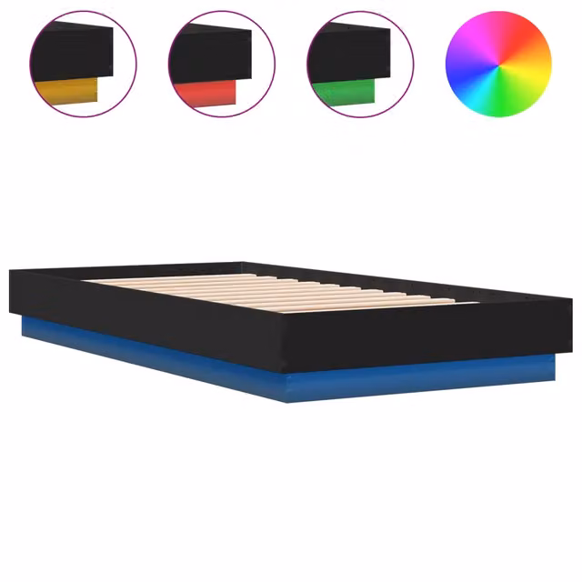 Letto singolo | Letto per adulti | Giroletto con LED Nero 75x190 cm