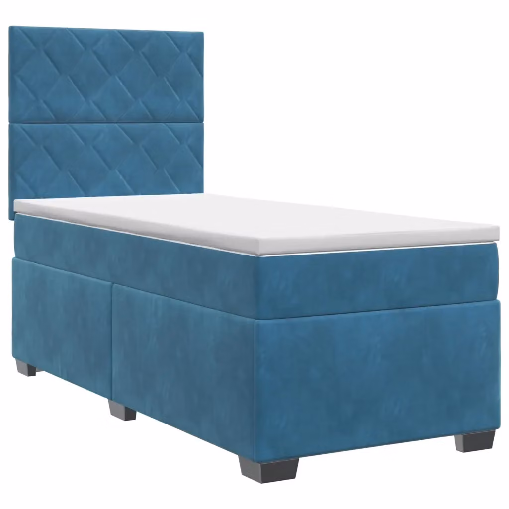 Letto box spring con materasso vidaXL in velluto blu e bianco, base con contenitore sollevabile e molle a tasche, L/P/H: 90 x 200 x 46 cm – 2