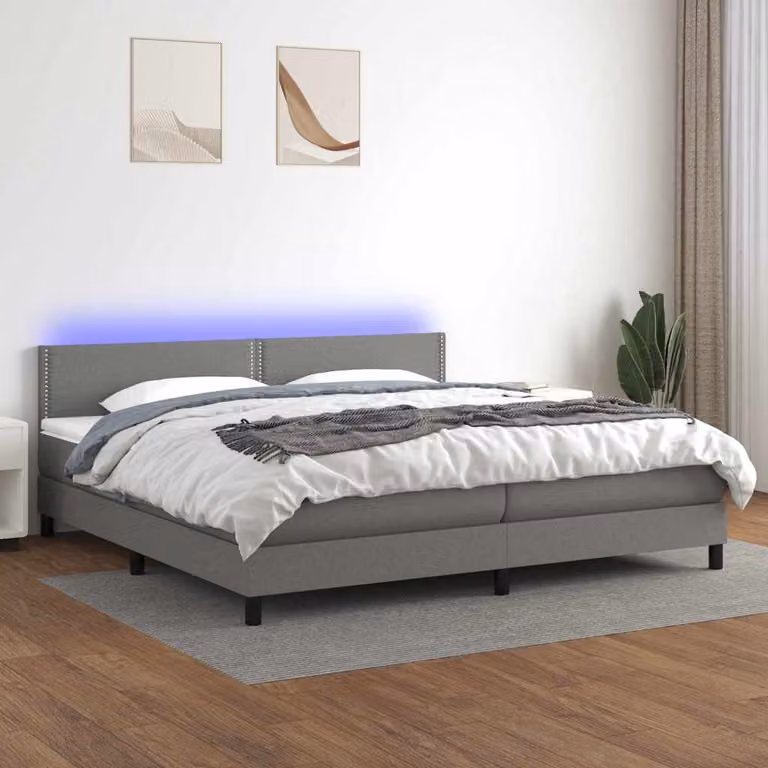 Letto con Materasso a Molle e Illuminazione LED vidaXL in Tessuto Grigio Scuro 200 x 200 cm