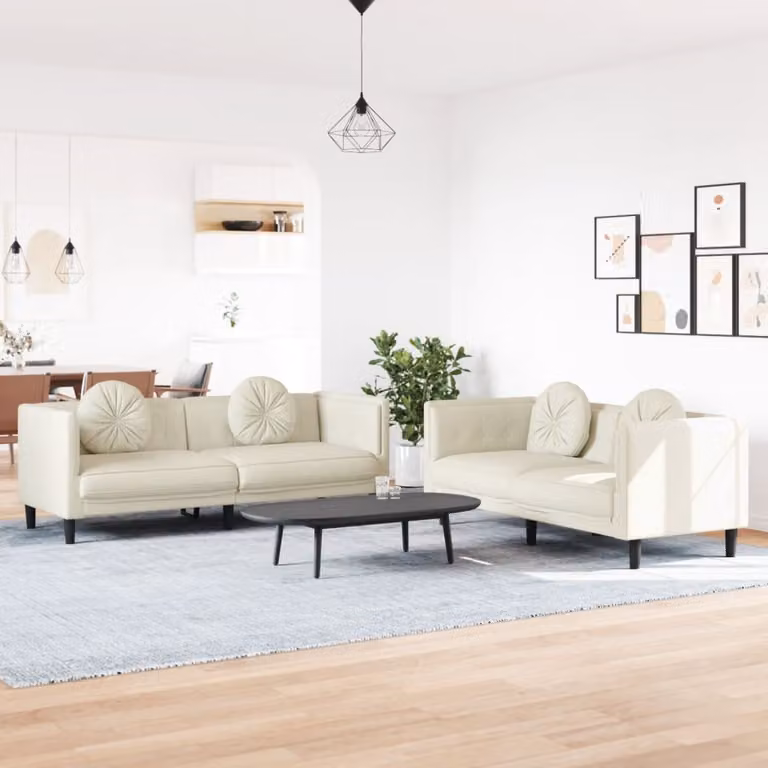 Set di 2 Divani Moderni vidaXL in Velluto Beige con Cuscini e Struttura in Legno Massello