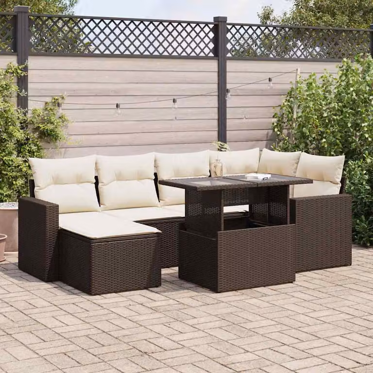 Maison Exclusive - Set Divani da Giardino 7 pz con Cuscini Marrone in Polyrattan