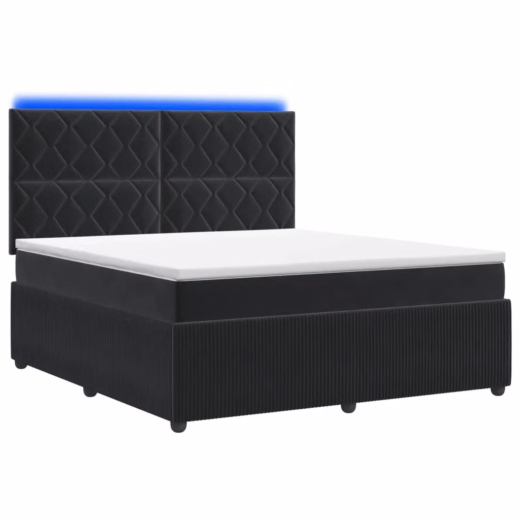 Letto Box Spring vidaXL in Velluto Nero con Materasso Ibrido e Illuminazione LED, L/P: 140 x 200 cm – 2