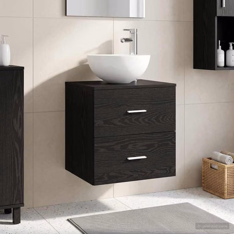 Mobile Lavabo da Parete Moderno vidaXL in Rovere Nero con Cassetti e Ante, L 49,5 x P 41 x H 64,5 cm