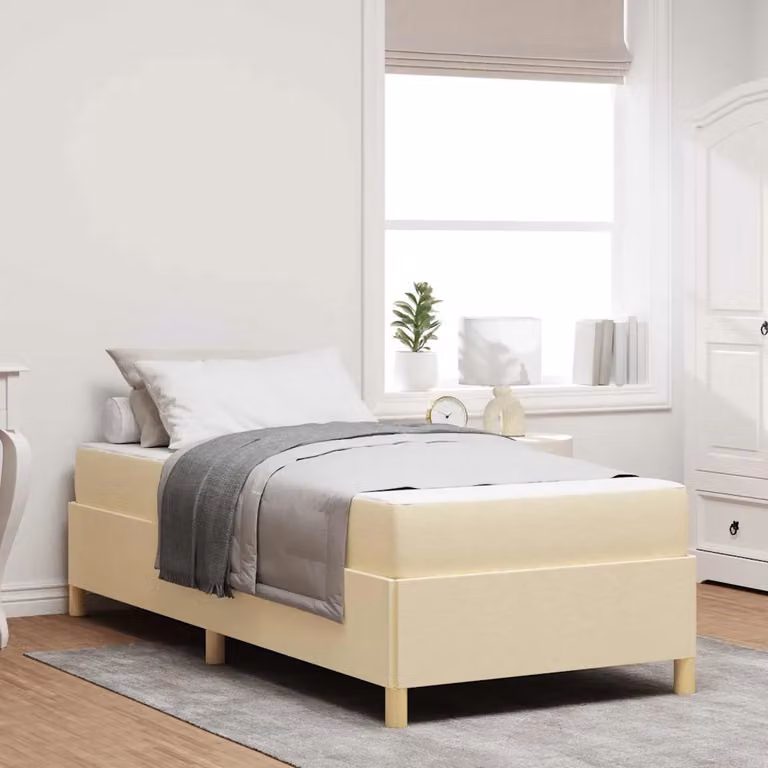 Struttura del letto imbottita vidaXL in tessuto beige con materasso, L/P: 90 x 190 cm