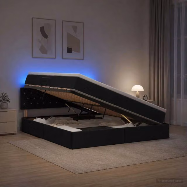 Letto con contenitore e illuminazione LED vidaXL in velluto nero con porte USB, L/P/H: 180 x 200 x 88 cm – 1