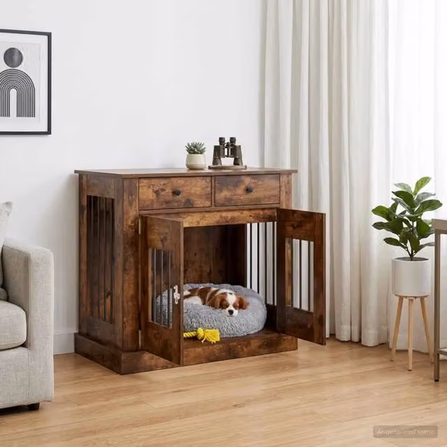 Mobile da cassa per cani vidaXL in legno e metallo marrone moderno L 90 cm, P 47,5 cm, H 80 cm
