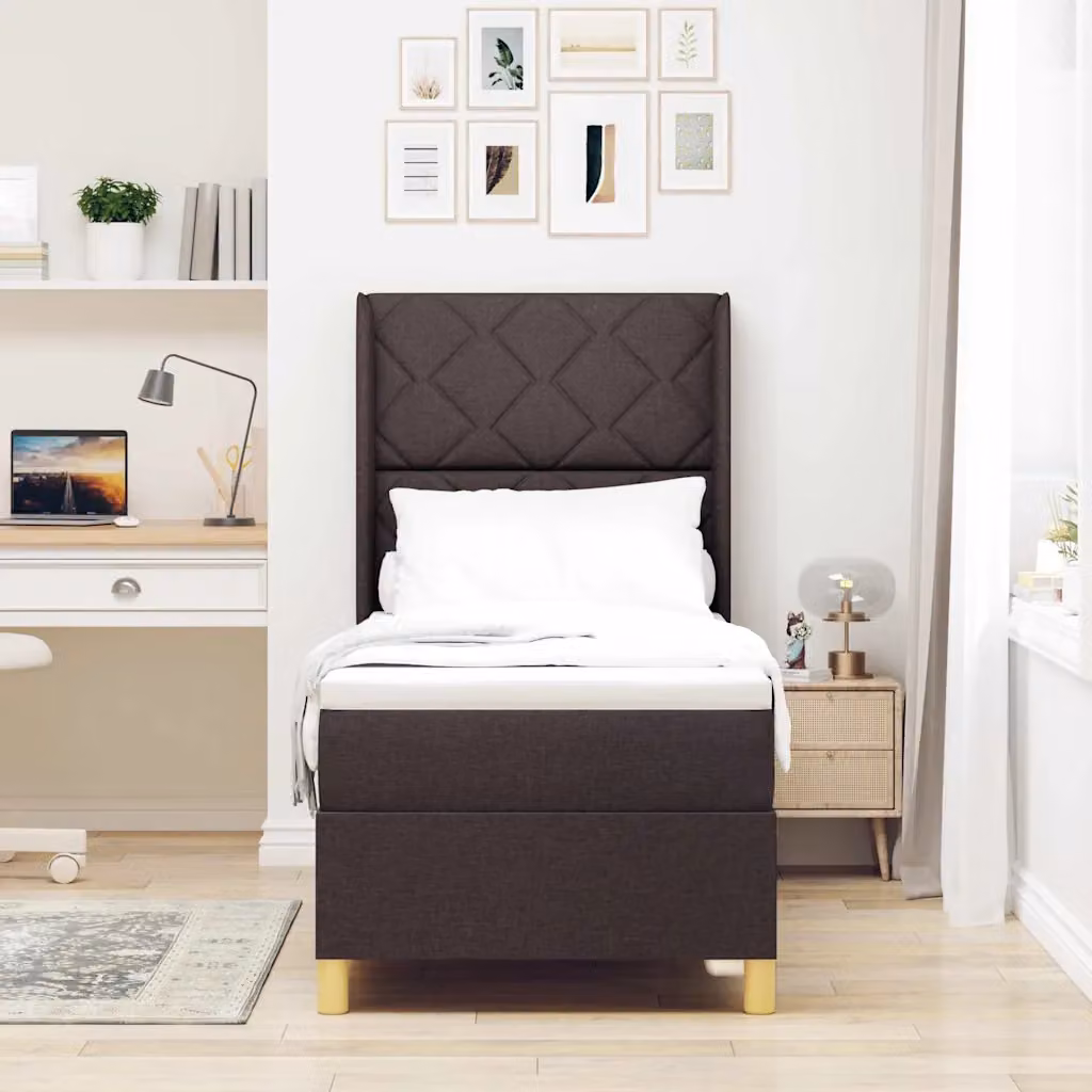 Letto a molle con testiera vidaXL in tessuto marrone e oro L/P/H: 200 x 80 x 140 cm – 1
