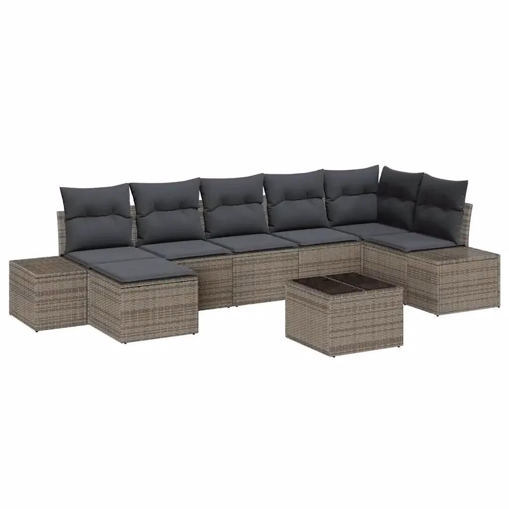 Set Divano da Giardino vidaXL 7 Pezzi a Forma di L in Polyrattan Grigio con Cuscini e Tavolino – 2